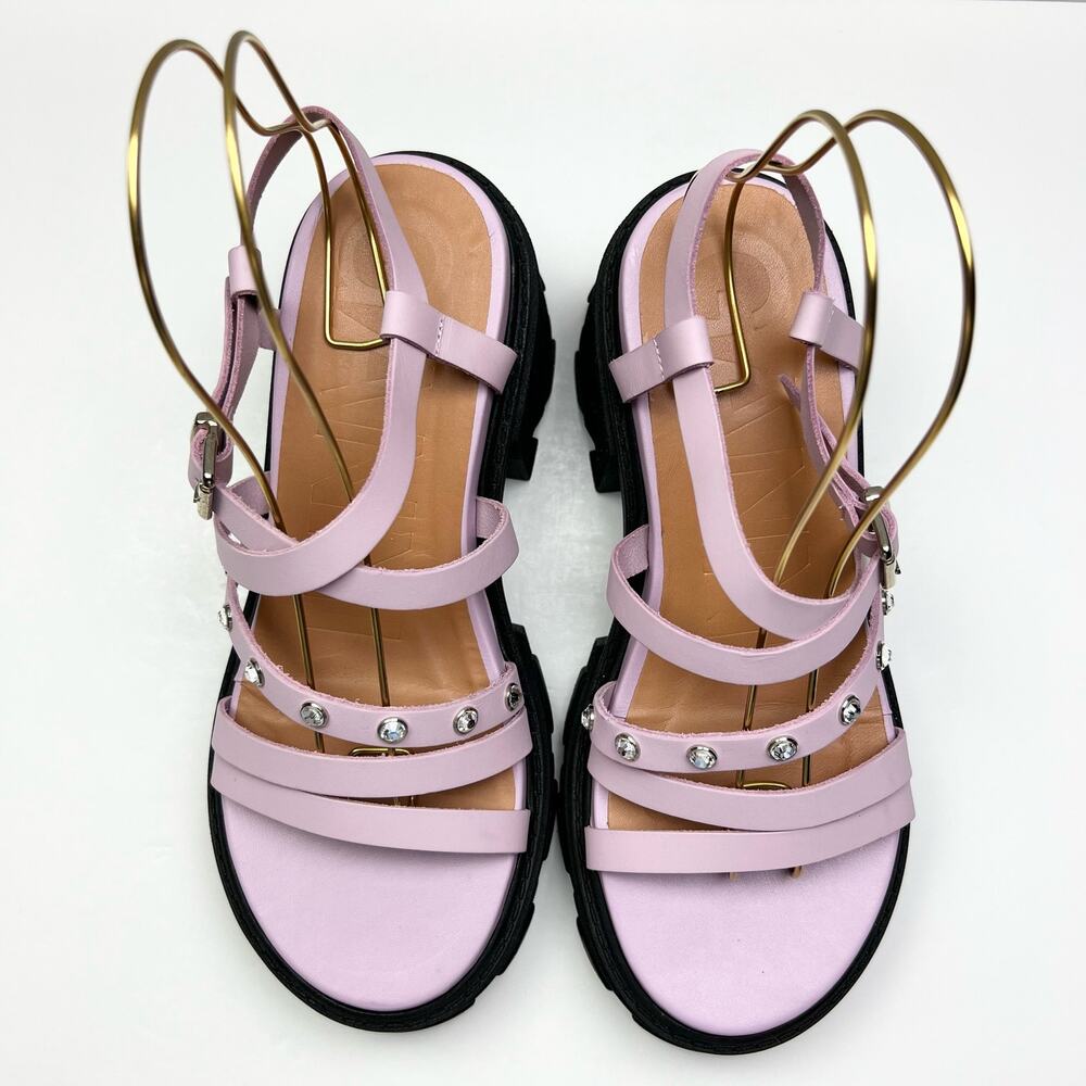 GANNI Crystal Embellished Strappy Block Heel Sandals EU 41 US 11 Pink Platform - Picture 8 of 11